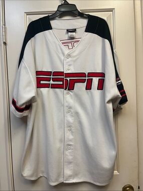 Men's ESPN White and Red Button-Front Jersey Shirt XXL